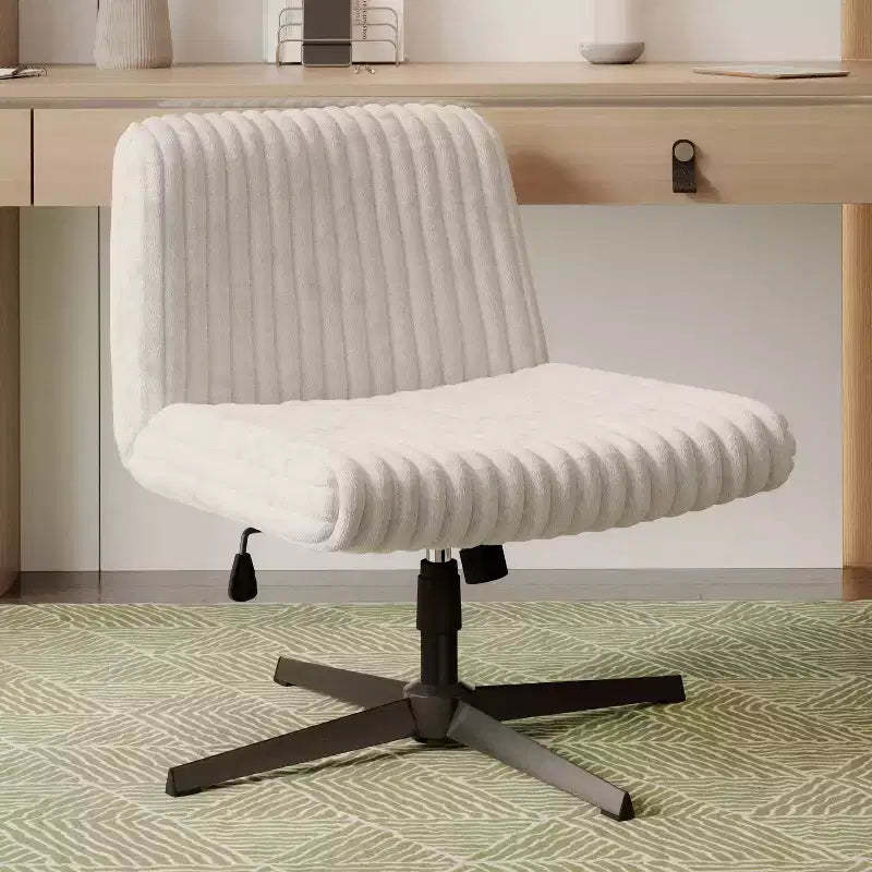Okak Plush Criss Cross Chair with Adjustable Height, Office Chair with Extra Wide Seat, Comfy Chair for Home, Office, White