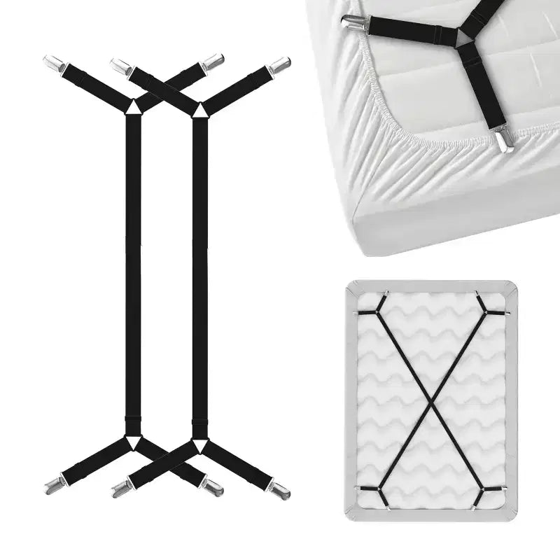 FeelAtHome Bed Sheet Holder Straps  Criss-Cross Suspenders Keep Fitted or Flat Sheets in Place for Twin, Queen & King Mattresses