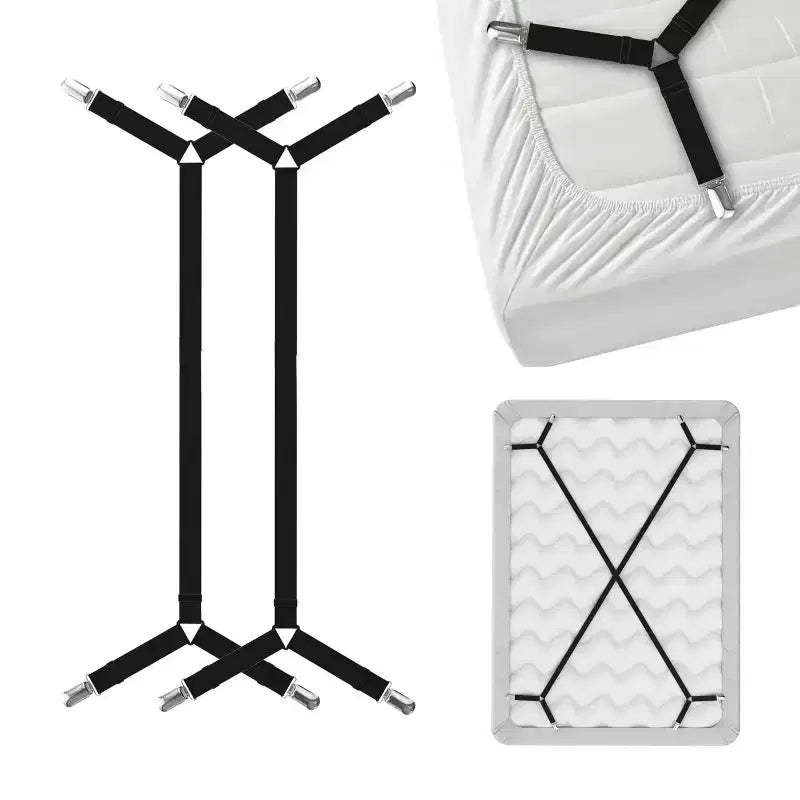 FeelAtHome Bed Sheet Holder Straps  Criss-Cross Suspenders Keep Fitted or Flat Sheets in Place for Twin, Queen & King Mattresses