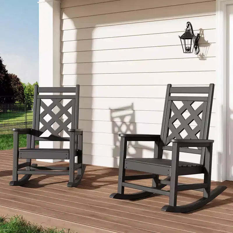 GustoWave Outdoor Rocking Chair Set of 2, HDPE Weather Resistant Patio Rocking Chair Porch Rocker with Wood Texture for Pool