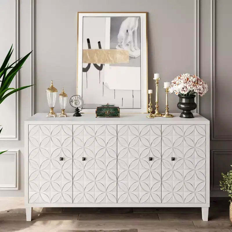GDFStudio Sophia 59.84'' Modern Sideboard Buffet Server Cabinet with 4 Doors and Adjustable Shelves
