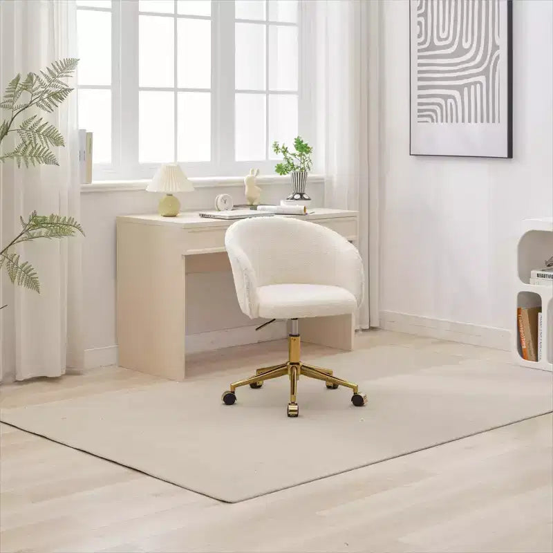 Okak Wool Office Chair, Vanity Chair with Adjustable Height and Golden Metal Base, Comfy Chair for Office, Bedroom, Vanity Room