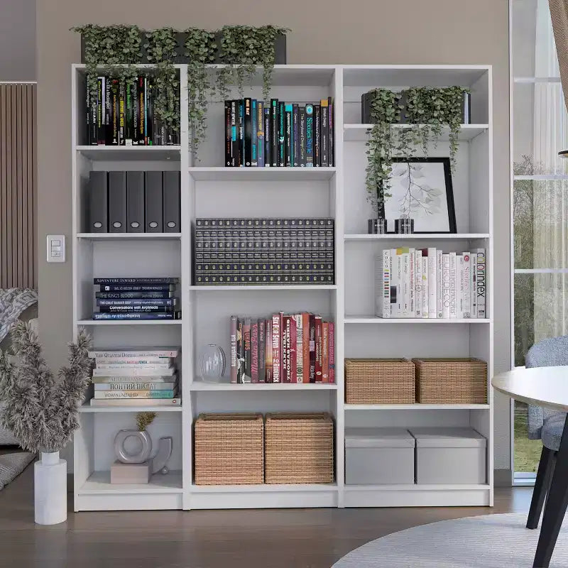 Okak Minimalism Bookshelf, Three-piece Display Case with Open Shelves, Storage Organizer for Living Room, Office