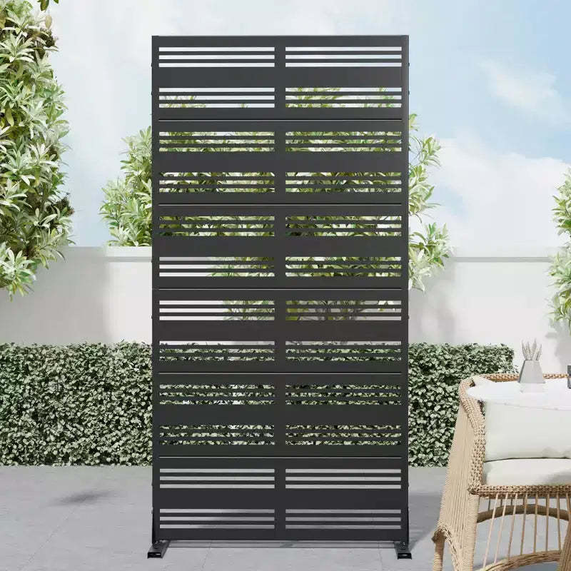 MAYEERTY Wide Narrow Style Louvered Black Galvanized Steel Screen Outdoor and Indoor Divider with Free Standing Decorative Privacy Screen