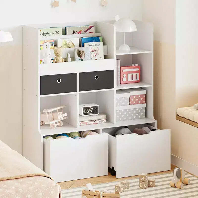 GustoWave Toy Storage Organizer 47.8 Kids Bookshelf with Drawers, Modern Wooden Bookcase with Cubbies and Floor Storage Cabinet, Toy Chest