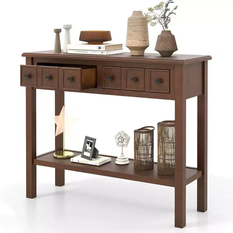 Costway Console Table 38 Narrow Accent Sofa Table with 2 Drawers & Bottom Storage Shelf