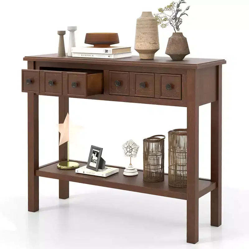Costway Console Table 38 Narrow Accent Sofa Table with 2 Drawers & Bottom Storage Shelf