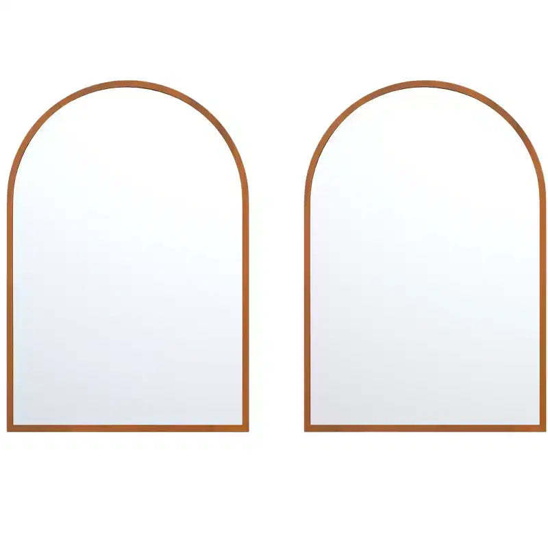 HomeRoots Set of Two Walnut Arch Wood Framed Bathroom Vanity Mirrors
