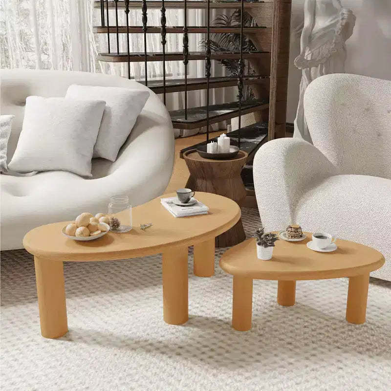 MAYEERTY Solid Wood Coffee Table Set Cashew Shaped in Black Color for Living Room Bedroom Beige