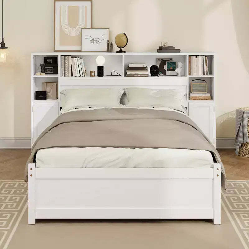 GDFStudio Lucas Twin Size Wooden Storage Bed with Tall Bookcase Headboard and Drawers