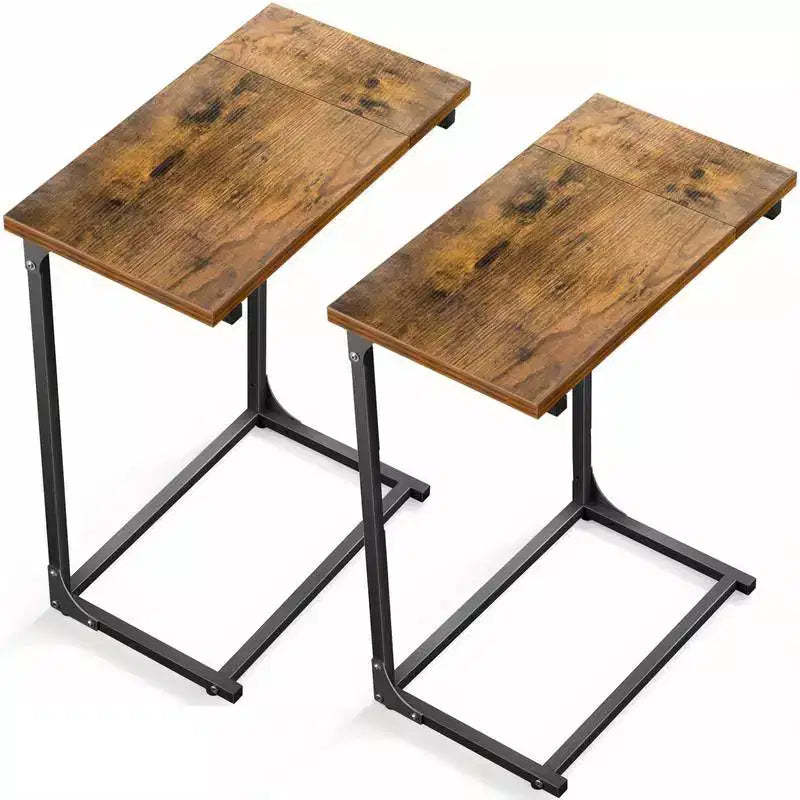 2 Pack C-Shaped Side Table, C-Table for Sofa, Couch Table with Metal Frame, Large Surface Sofa Table for Living Room, Bedroom, and Home Office