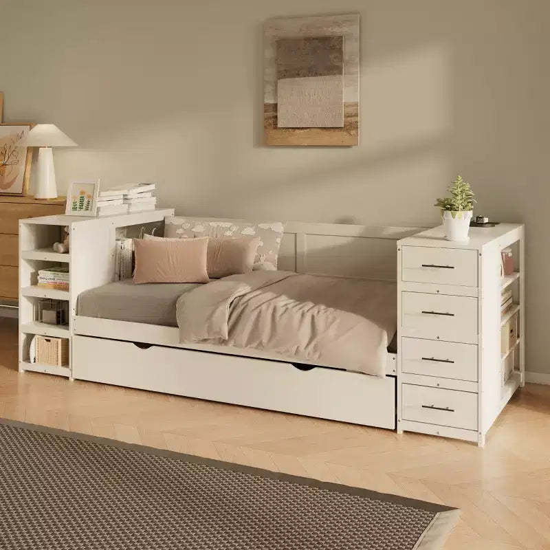 GDFStudio Abigail Wooden Twin Size Daybed with Trundle and Storage Drawers