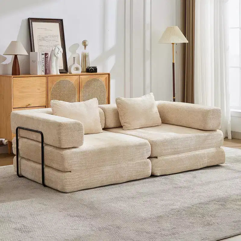 Whisen Convertible Floor Sofa Bed with Fixed-Shape Frame Loveseats Boneless Modular Sectional Chenille Fabric