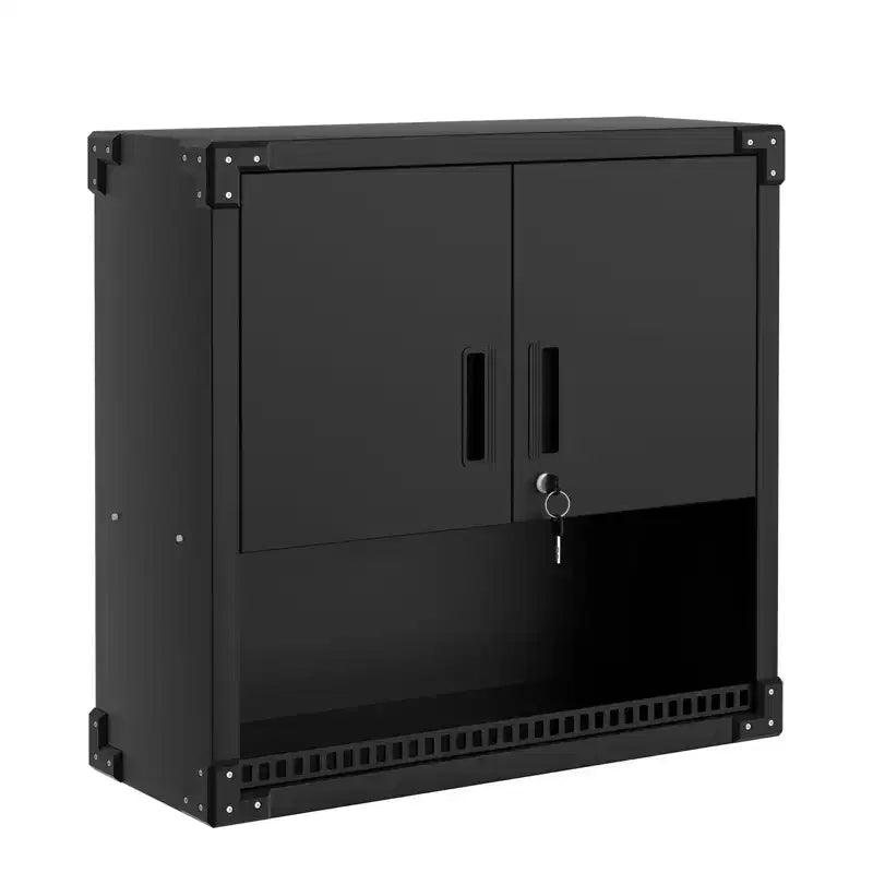 Heavy Duty Wall Cabinet | Steel Hanging Storage w/Shelves & Lock | Rust Resistant Organizer for Garage, Workshop, Warehouse - Black