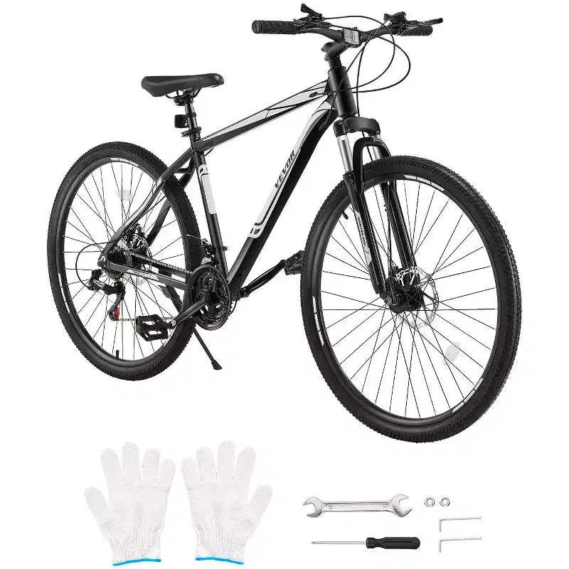 VEVOR Mountain Bike, 29-inch MTB Bicycle with Front Suspension, 21-Speed SHIMANO Twist Shifter, Dual Disc Brakes, Aluminum Alloy Frame,Black