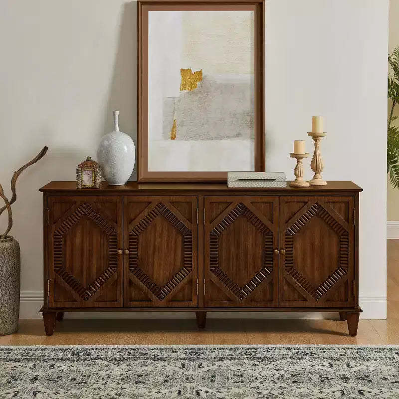 Okak Mid Century Sideboard Buffet Cabinet, Accent Cabinet with 4 Doors and 4 Shelves, Storage Cabinet for Living Room, Entryway, Office