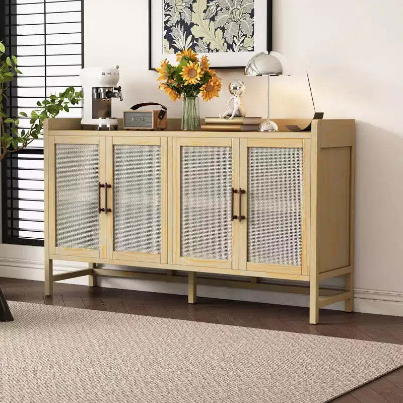 Okak Buffet Cabinet, Sideboard Cabinet with 4 Decorative Rattan Doors, Storage Cabinet for Entryway, Dining Room, Kitchen, Living Room