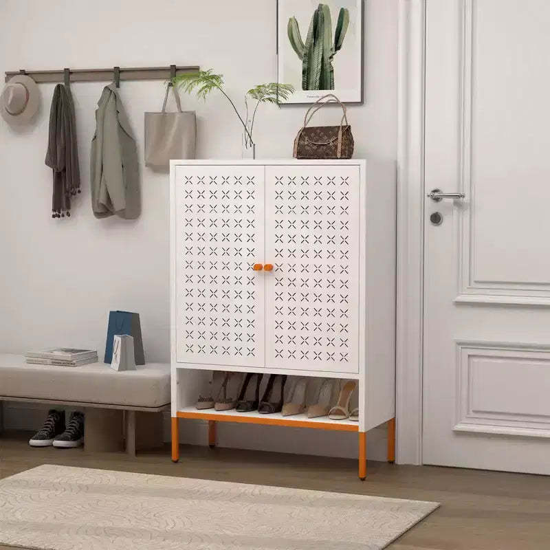 Okak Shoe Cabinet, Shoe Organizer with Three Adjustable Shevles and suspended hollow shoe changing compartment, Cabinet for Entryway