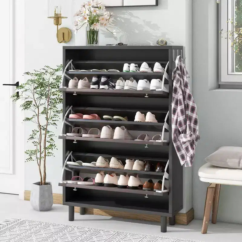 Okak Minimalist Shoe Cabinet, Freestanding Shoe Organizer with 3 Flip Drawers, Shoe Storage Cabinet for Entryway, Living Room, Hallway