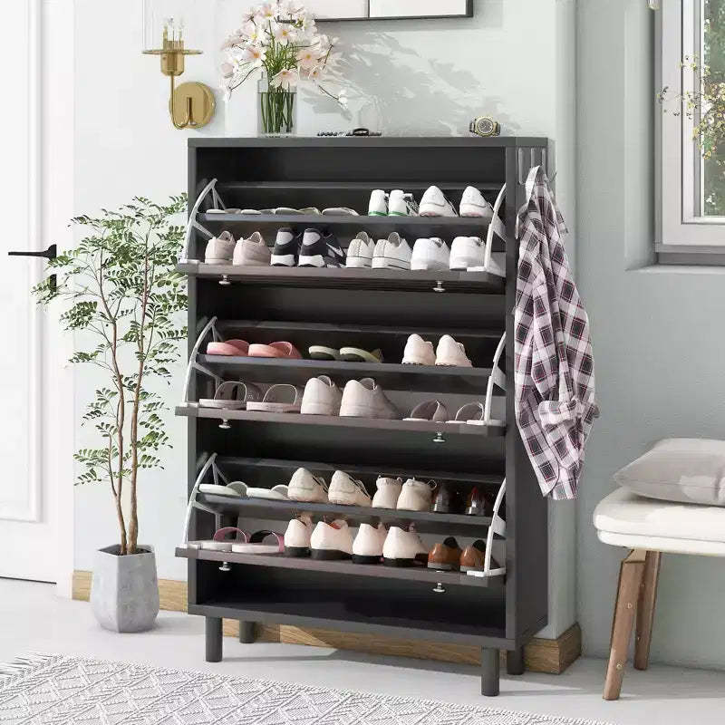 Okak Minimalist Shoe Cabinet, Freestanding Shoe Organizer with 3 Flip Drawers, Shoe Storage Cabinet for Entryway, Living Room, Hallway