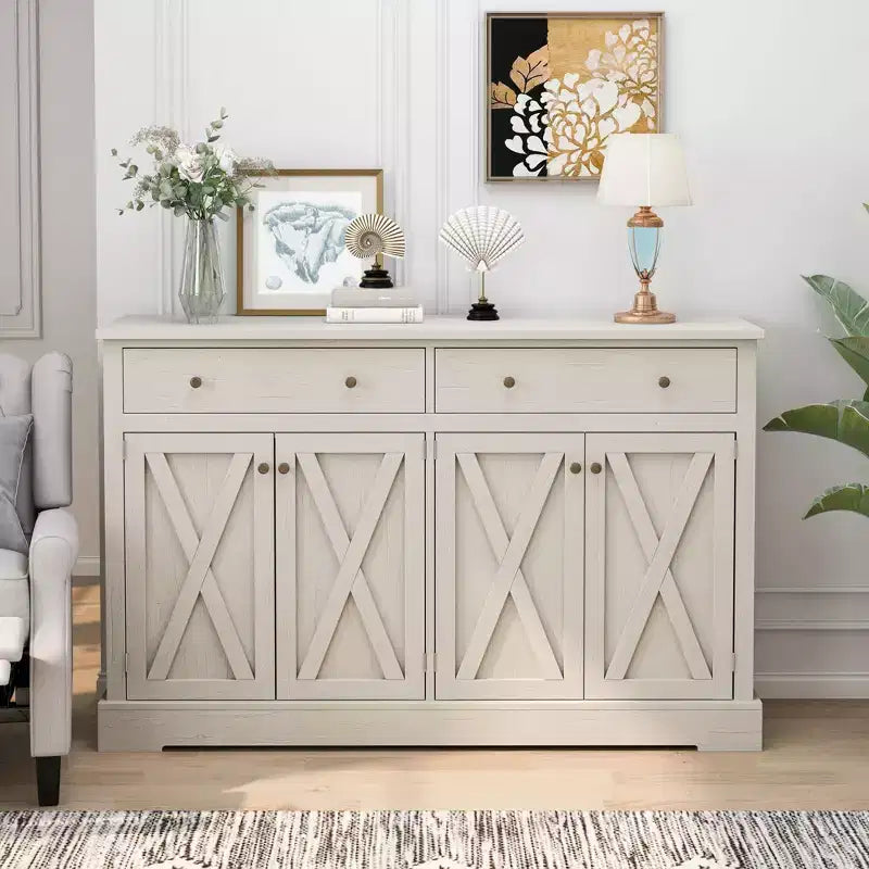 Okak Vintage Sideboard Cabinet, Bufft Cabinet with 4 Doors and 2 Drawers, Storage Cabinet for Living Room, Dining Room, Kitchen
