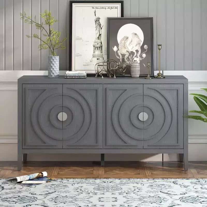 Okak Elegent Sideboard Cabinet, Bufft Cabinet with 4 Doors and 4 Shelves, Storage Cabinet for Living Room, Dining Room, Kitchen