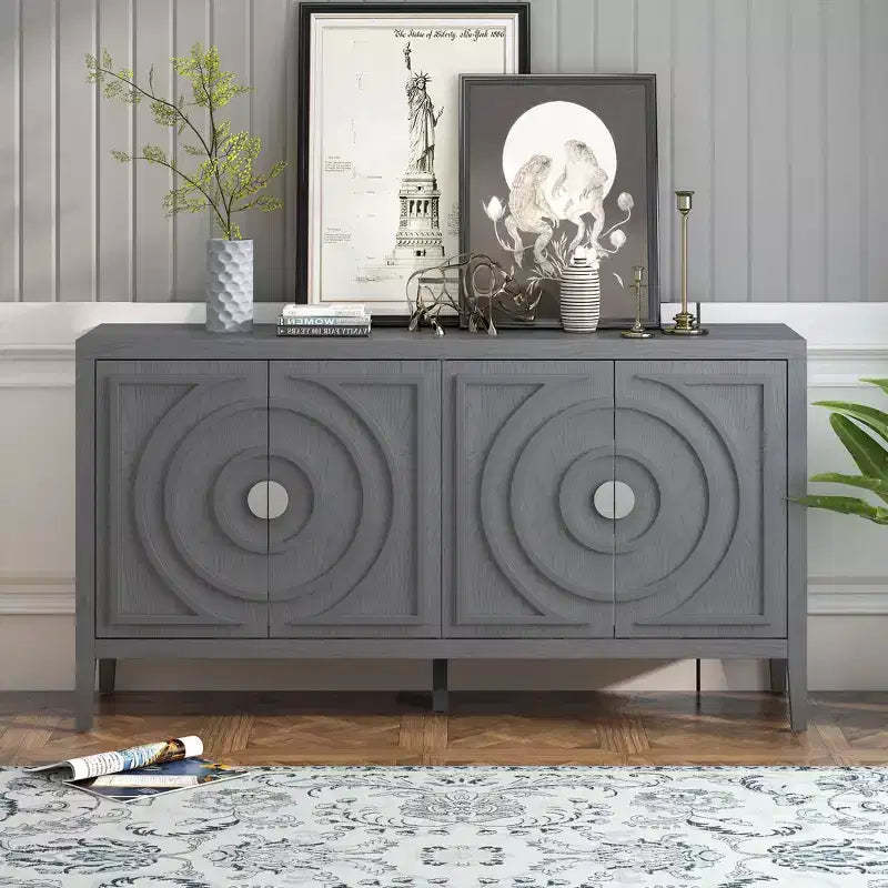 Okak Elegent Sideboard Cabinet, Bufft Cabinet with 4 Doors and 4 Shelves, Storage Cabinet for Living Room, Dining Room, Kitchen