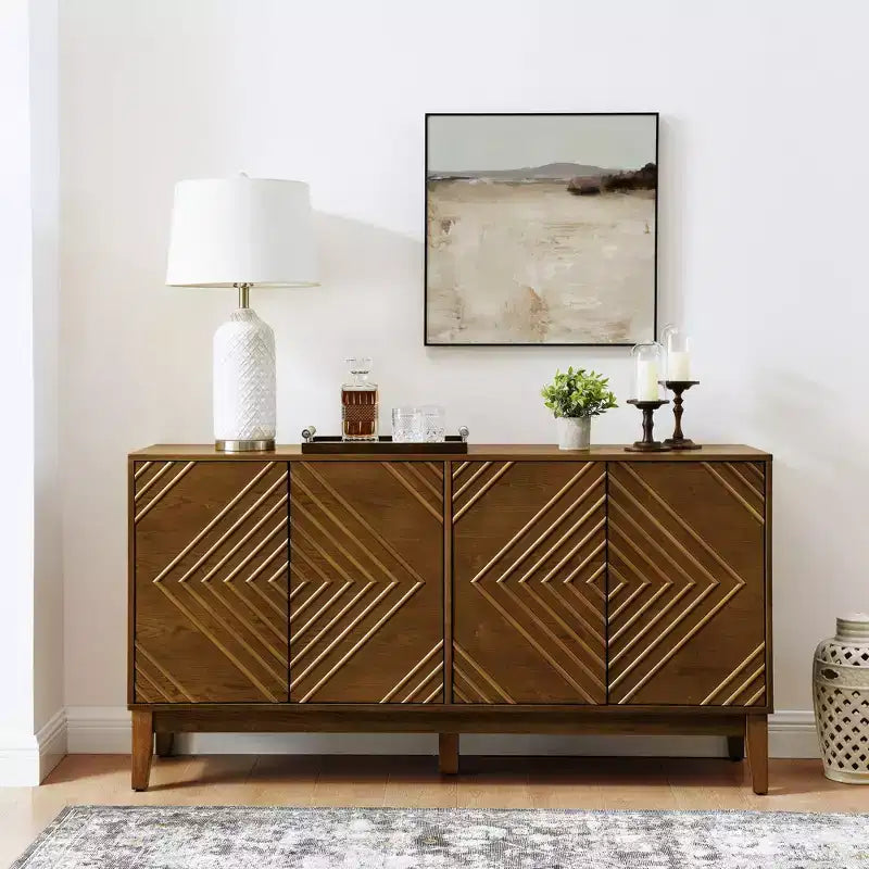 Okak 60.5in Farmhouse Sideboard Cabinet, Bufft Cabinet with 4 Doors and 4 Shelves, Storage Cabinet for Living Room, Dining Room, Kitchen