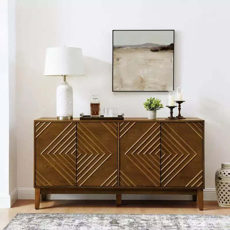Okak 60.5in Farmhouse Sideboard Cabinet, Bufft Cabinet with 4 Doors and 4 Shelves, Storage Cabinet for Living Room, Dining Room, Kitchen