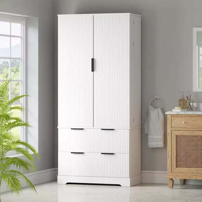 Okak 72in Modern Tall Storage Cabinet, Storage Cabinet with 2 Doors and 4 Drawers, Cabinet for Lving Room, Hallway, Kitchen