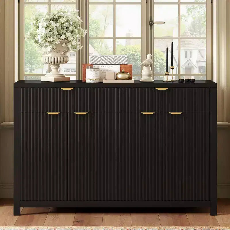 Modern Wave-Pattern Sideboard Cabinet with 2 Drawers and 4 Doors 3-Level Adjustable Shelves