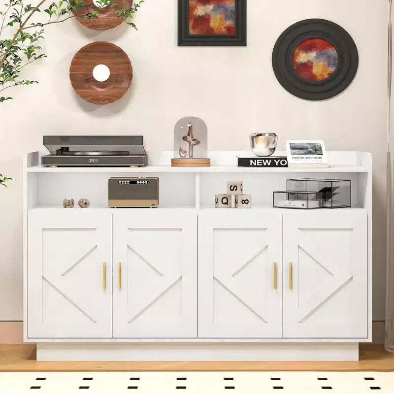 Okak Sideboard Cabinet, Bufft Cabinet with 4 Doors and 2 Drawers, Metal Handle, Storage Cabinet for Living Room, Dining Room, Kitchen
