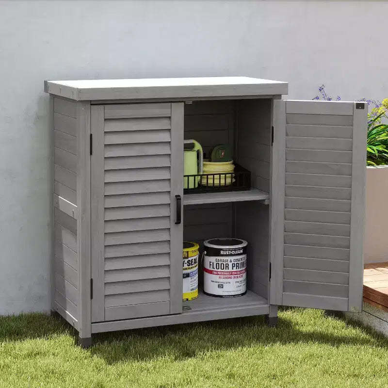 Okak Storage Cabinet with Potting Bench, Kitchen Cabinet with 2 Doors and 2 Shelves, Short Cabinet for Living Room, Dining Room, Kitchen