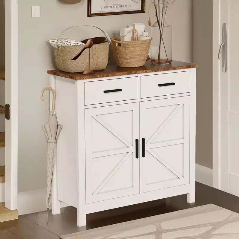 Okak Farmhouse Sideboard Cabinet, Buffet Cabinet with 2 Doors and 2 Drawers, Storage Cabinet for Living Room, Dining Room, Kitchen