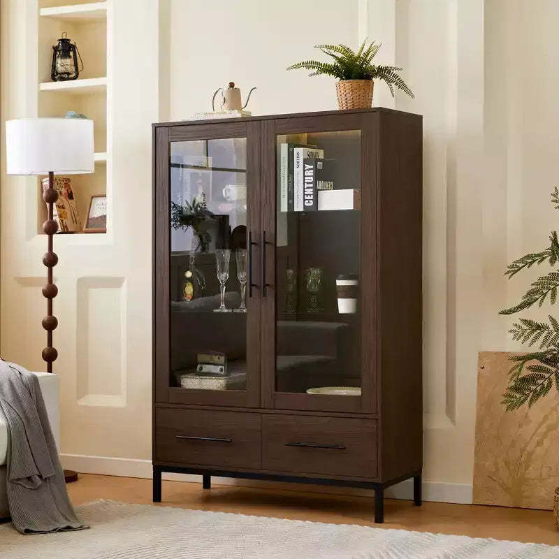 Okak 60in Display Cabinet, Storage Cabinet with 2 Doors and 1 Drawers, Freestanding Cabinet for Living Room, Dining Room and Office