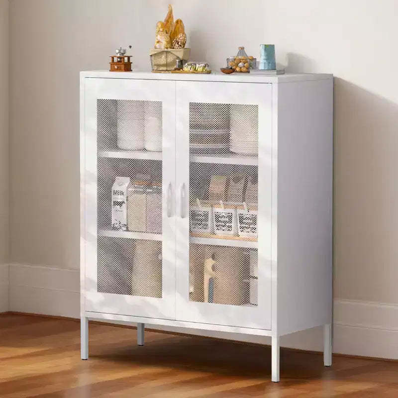Okak Metal Display Cabinet, Sideboard Cabinet with 3 Shelves, Freestanding Storage Cabinet for Living Room, Hallway and Office
