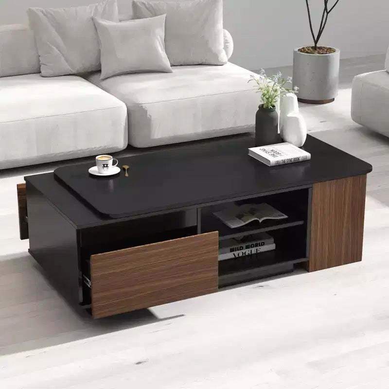 GDFStudio Amelie Modern Extendable Coffee Table with 2 Drawers and 2-Tier Shelves