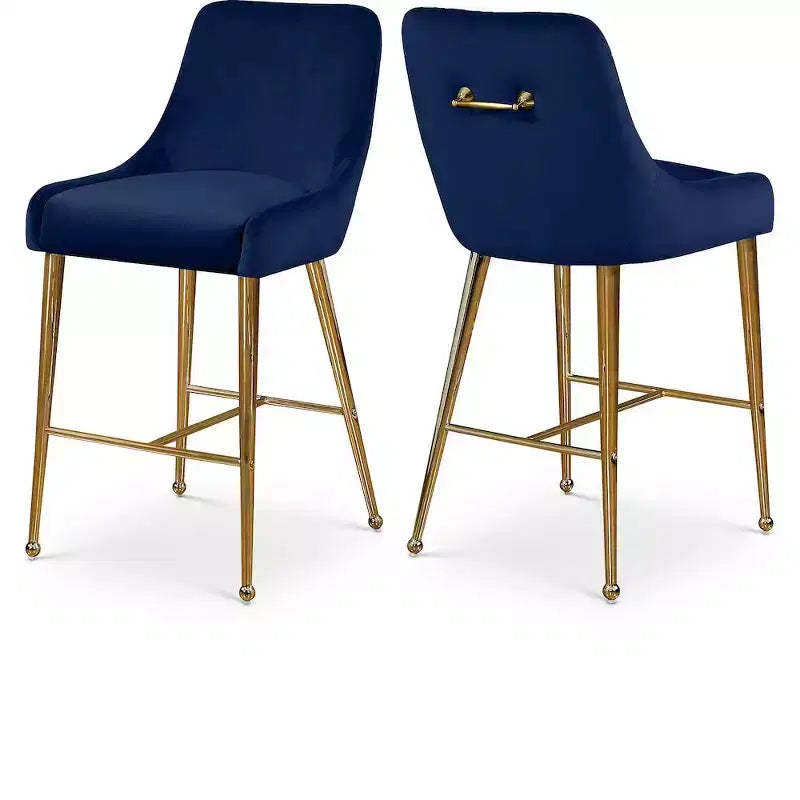 Meridian Furniture,Owen Navy Velvet Stool, Set of 2