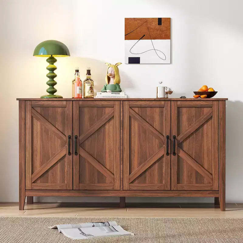 GDFStudio Leonie 59.06'' Rustic Sideboard Storage Cabinet 4 Doors and Adjustable Shelves