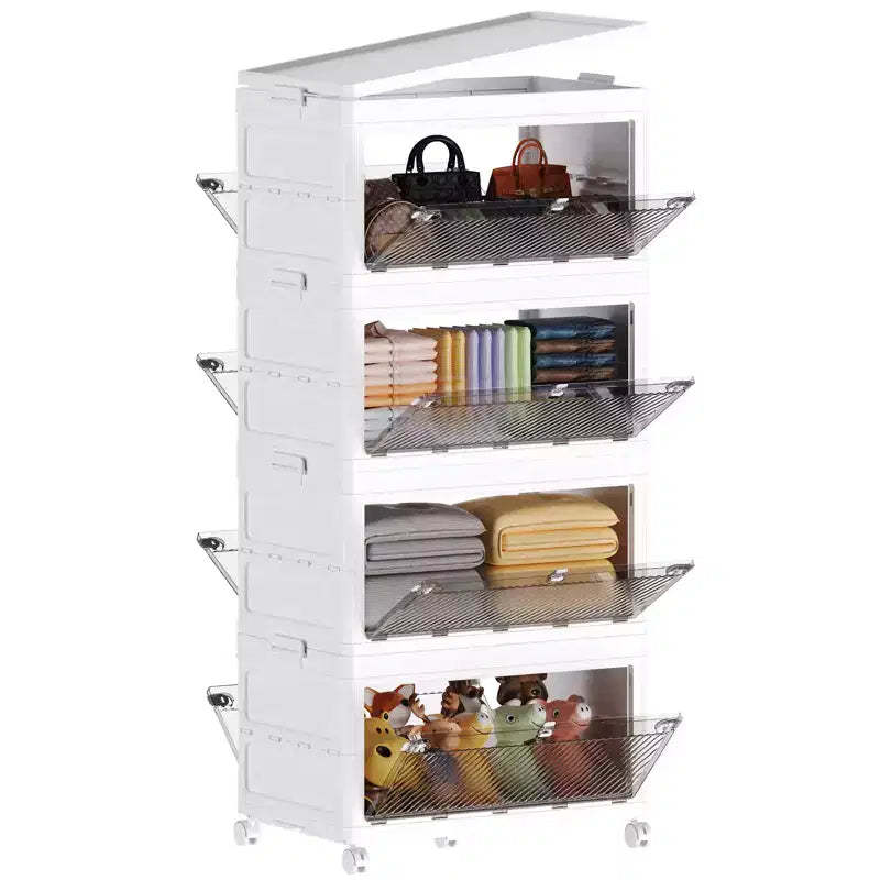 Hooure 4-Tier 88 qt. Collapsible Storage Bins Stackable Plastic Organizers in White