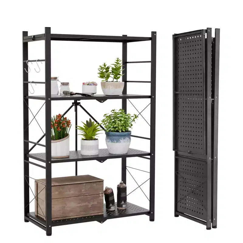 EAGLE PEAK 4-Tier Foldable Greenhouse Shelf, Heavy Duty Metal Storage Rack for Greenhouse Garage Pantry, Black