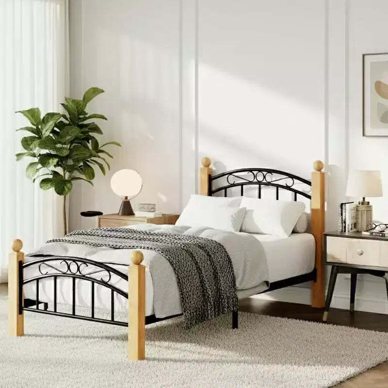 Metal Platform Bed Frame with Headboard, 10 Under-Bed Storage, Noise-Free, No Box Spring Needed