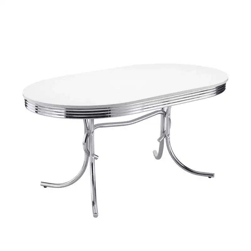 Coaster,Retro Oval 60-inch Wood Top Dining Table White and Chrome