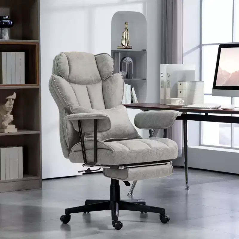 Okak Tall Executive Office Chair with Foldable Footrest, Computer Chair with Lumbar Support and Reclining Back, Comfy Chair for Study, Office