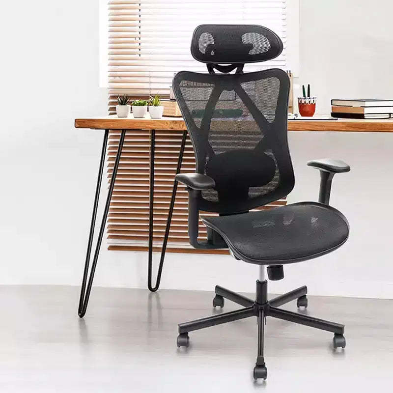 Okak Mesh Ergonomic Office Chair, Computer Chair with Adjustable Lumbar Support, Armrest and Headrest, Criss Cross Chair for Home, Office, Black