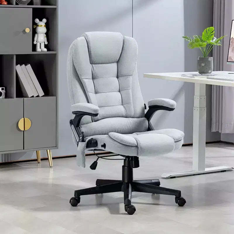 Okak 6 Point Vibrating Massage Executive Office Chair with Heat, Reclining Computer Chair with Remote, Comfy Chair for Study, Office, Gray