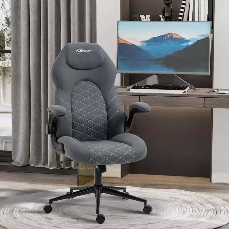 Okak High-Back Ergonomic Office Chair with Wheels, Desk Chair with Flip Up Armrests and Adjustable Height, Comfy Chair for Study, Office, Gray