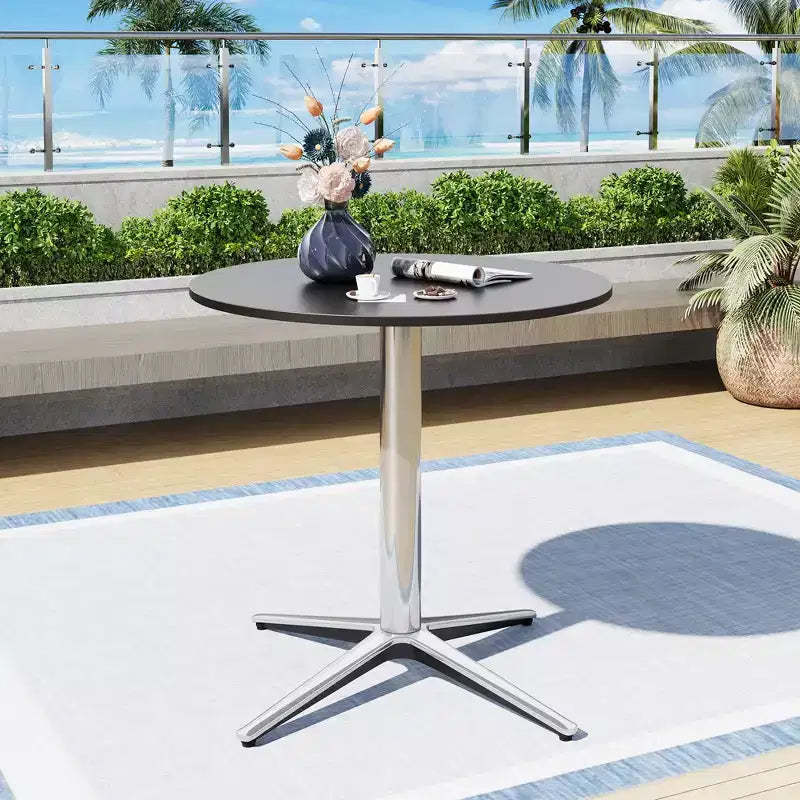 Captiva Designs 1pc Outdoor Patio Steel Dining Table with Sturdy Pedestal Base and X-Shaped Legs