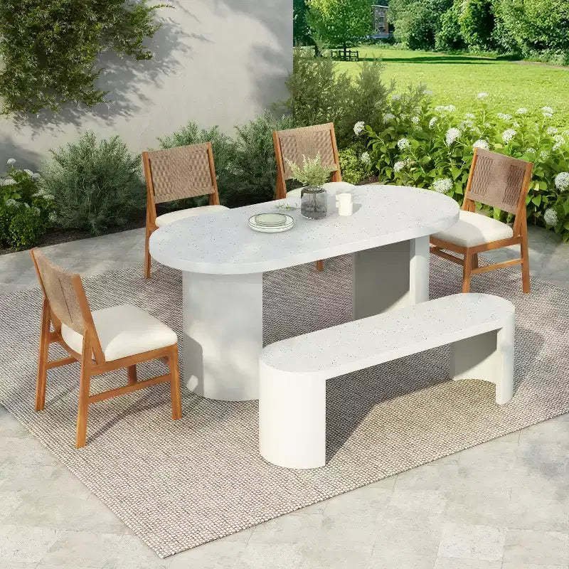 Christopher Knight Home Adair Modern 6-Piece Patio Concrete Terrazzo Dining Set with Wicker Dining Chairs