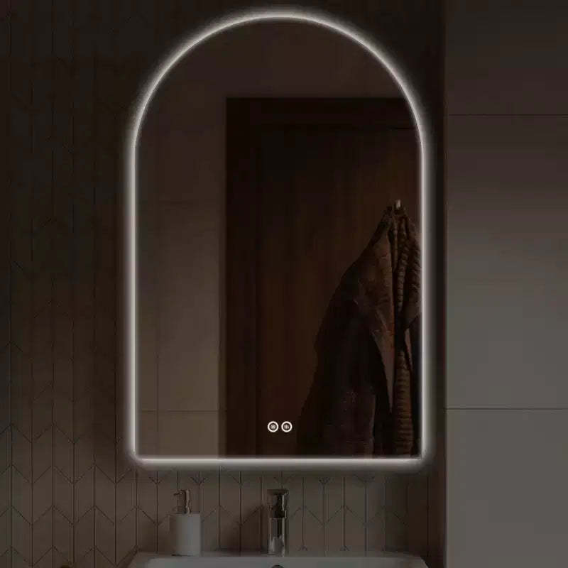 MAYEERTY Arched Aluminum Alloy Bathroom Mirror with Unframed Defogging Function for Bathroom Gold
